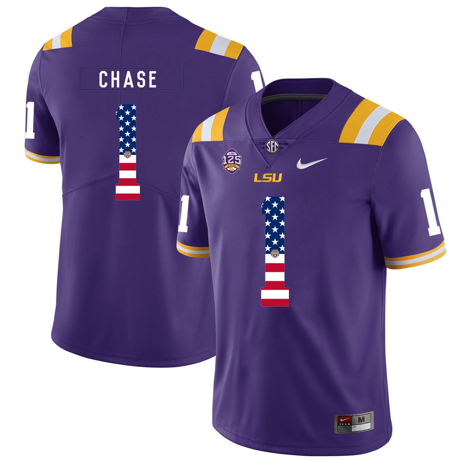 Men LSU Tigers 1 Chase Purple Flag Customized NCAA Jerseys